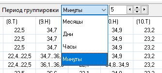 Период группировки в журнале регистрации температуры и влажности